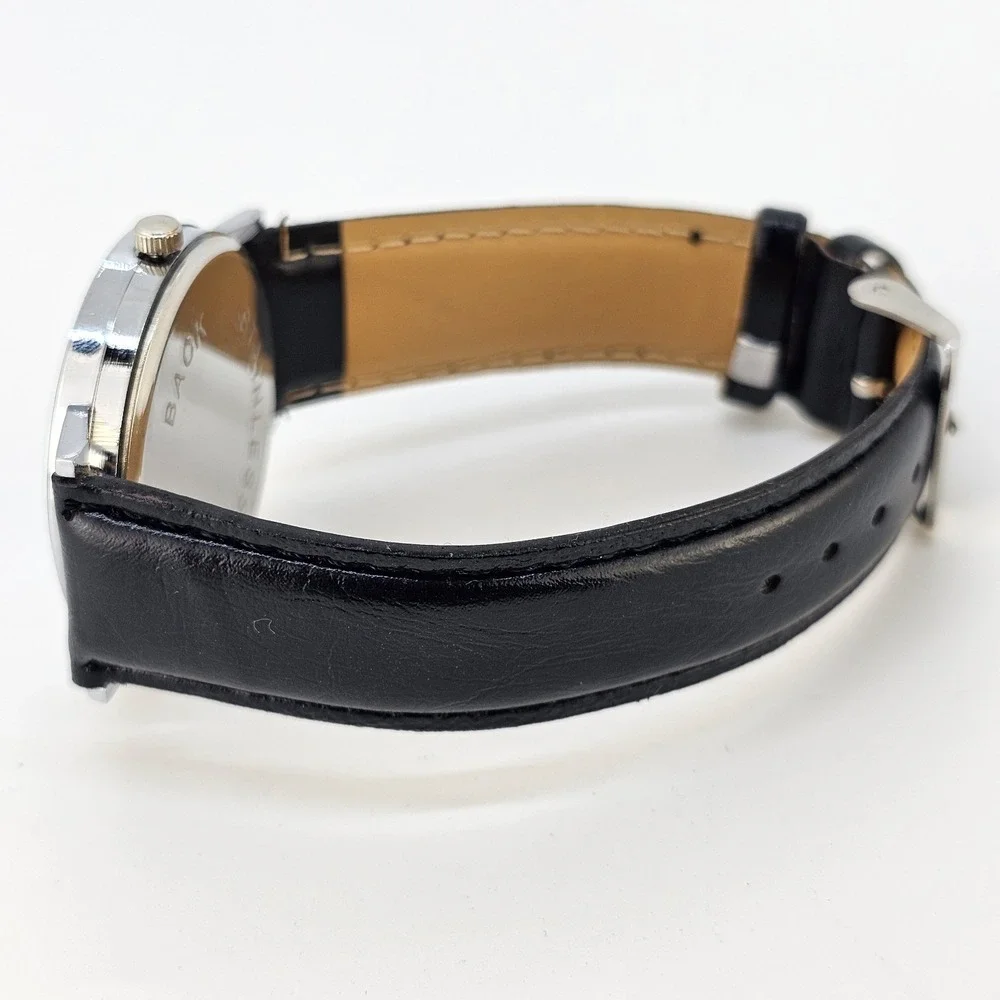 Now Is A Good Time Women's Watch 38MM White Dial Black Leather Bands NEW Battery